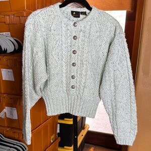Vintage Liz Sport Cable Knit Button-Up Cropped Sweater Mint Green Size Small